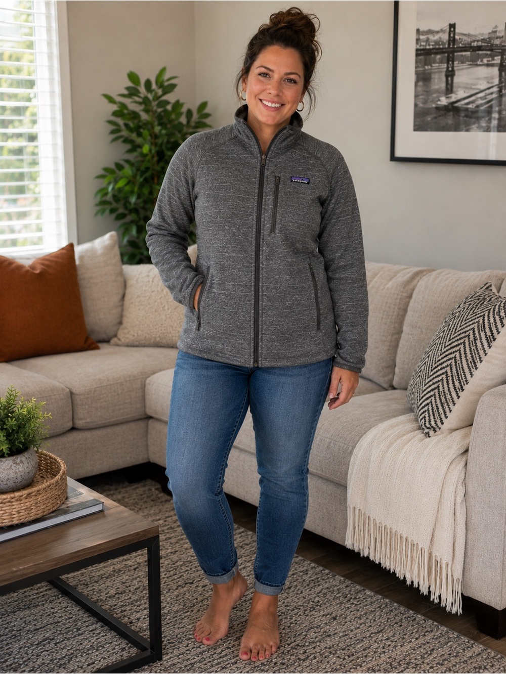 Patagonia Gray Heather Teddy Fleece Full-Zip Jacket